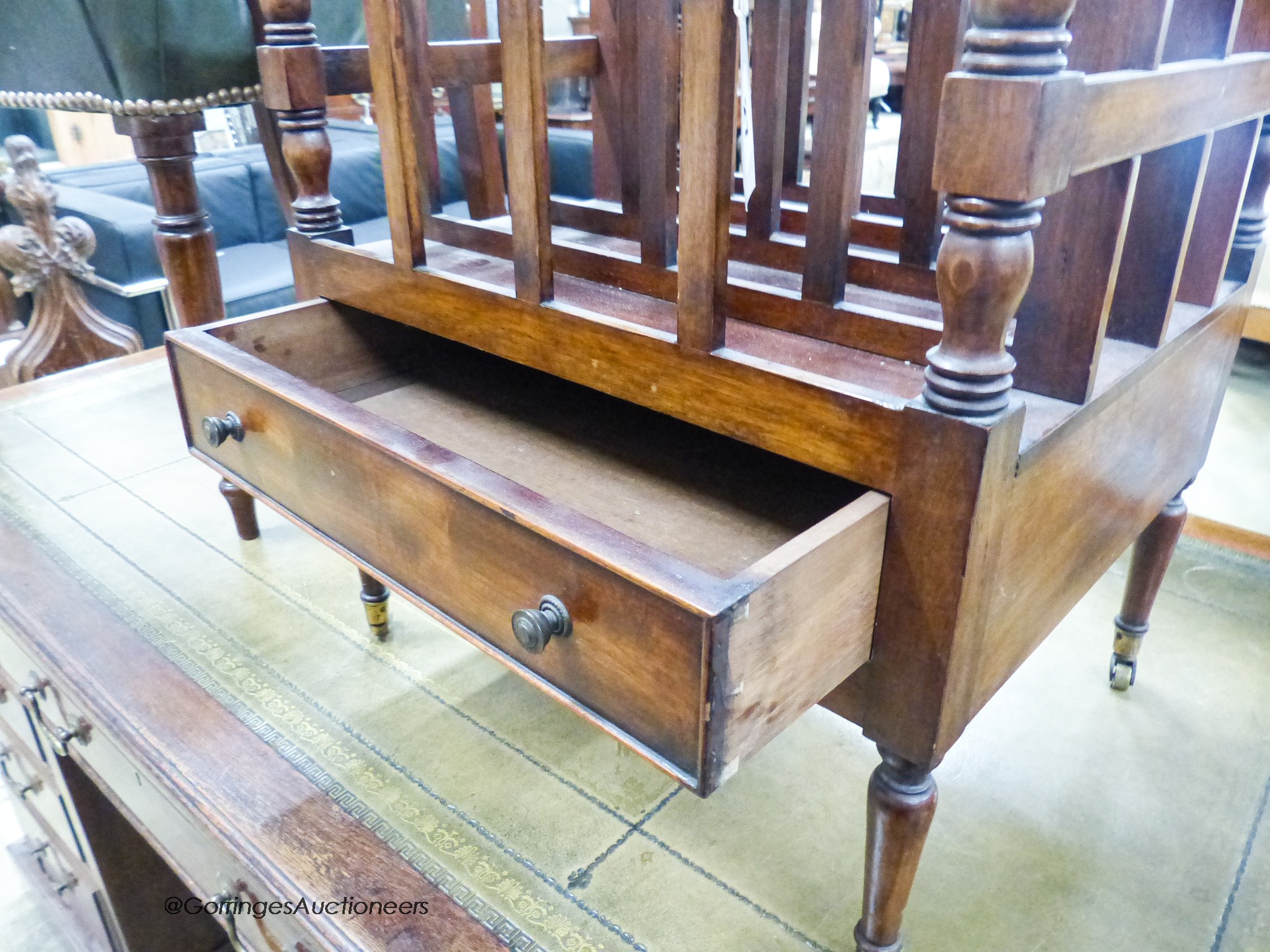 A Regency style mahogany Canterbury, width 43cm, depth 35cm, height 50cm